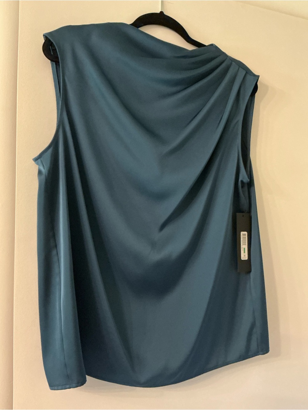Donna Karan Teal Draped Neck Sleeveless Blouse